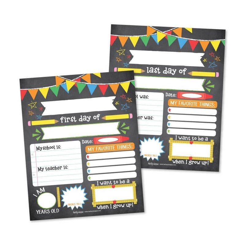 Hadley Designs First Day of School Board â€“ 10 Double-Sided First and Last Day Boards, 8x10 Back to School Photo Prop for Kids, Preschool, Kindergarten and Elementary, Fiesta Chalk Theme - Image 1